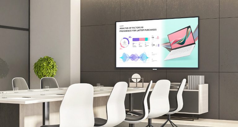 LG 98 inch groot formaat presentatie scherm voor kantoor, vergaderruimte of winkel.