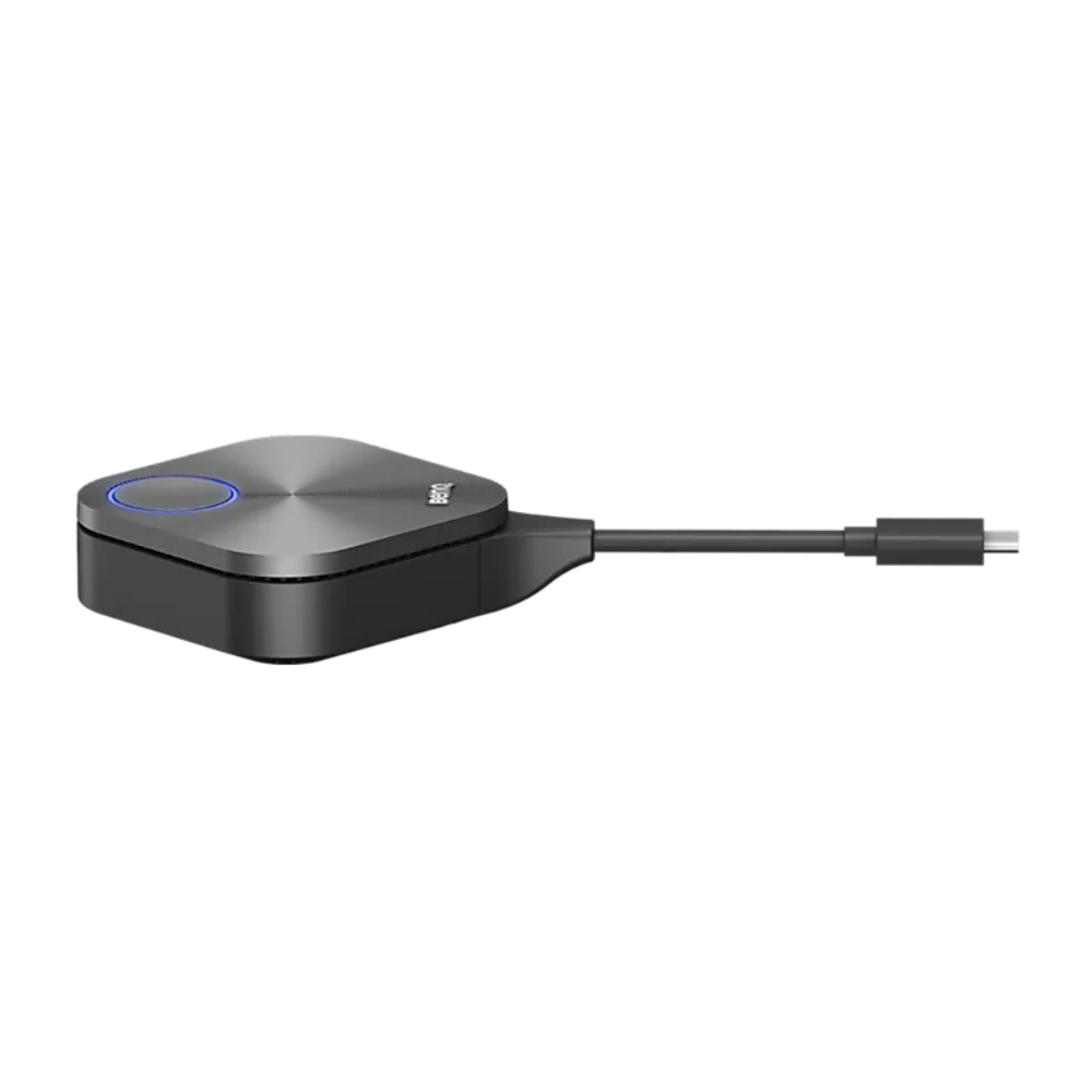 Zijaanzicht van de BenQ TWY31 InstaShare Button met uitgestrekte USB-C-kabel